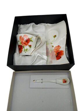 Hampstead Bone China Cup Saucer Poppy Flower Set England Vintage-US Duties Prepa